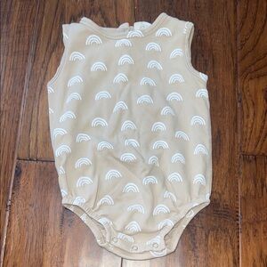 Cute Beige Baby Romper with White Rainbows